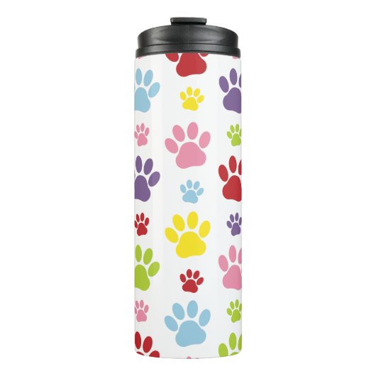 Kleurrijke poten, Paw Pattern, Dog Paws, Paw Print Thermosbeker (Voorkant)