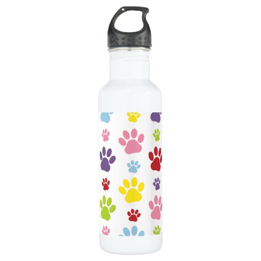 Kleurrijke poten, Paw Pattern, Dog Paws, Paw Print Waterfles (Voorkant)