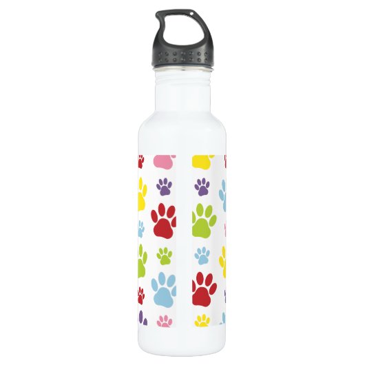 Kleurrijke poten, Paw Pattern, Dog Paws, Paw Print Waterfles (Achterkant)