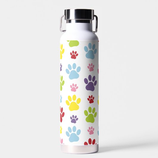 Kleurrijke poten, Paw Pattern, Dog Paws, Paw Print Waterfles (Voorkant)