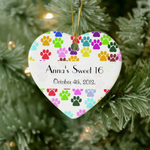 Kleurrijke poten, Paw Pattern, Dog Paws, Sweet 16 Keramisch Ornament