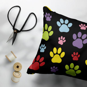 Kleurrijke poten, Paw Pattern, Paw Prints, Dog Paw Accent Kussen
