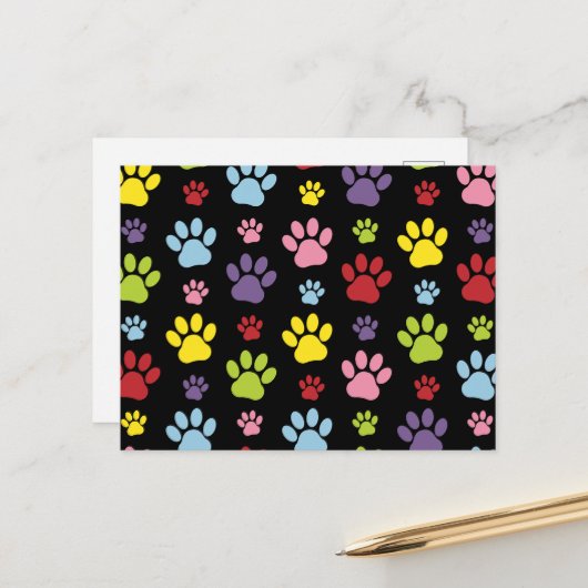 Kleurrijke poten, Paw Pattern, Paw Prints, Dog Paw Briefkaart (Voorkant / Achterkant in situ)