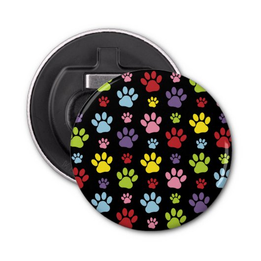 Kleurrijke poten, Paw Pattern, Paw Prints, Dog Paw Button Flesopener (Voorkant)
