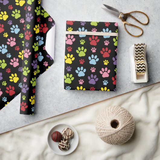 Kleurrijke poten, Paw Pattern, Paw Prints, Dog Paw Cadeaupapier (Crafts)