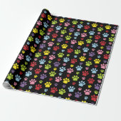 Kleurrijke poten, Paw Pattern, Paw Prints, Dog Paw Cadeaupapier (Uitgerold)