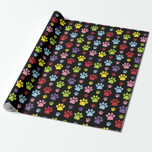 Kleurrijke poten, Paw Pattern, Paw Prints, Dog Paw Cadeaupapier (Uitgerold)