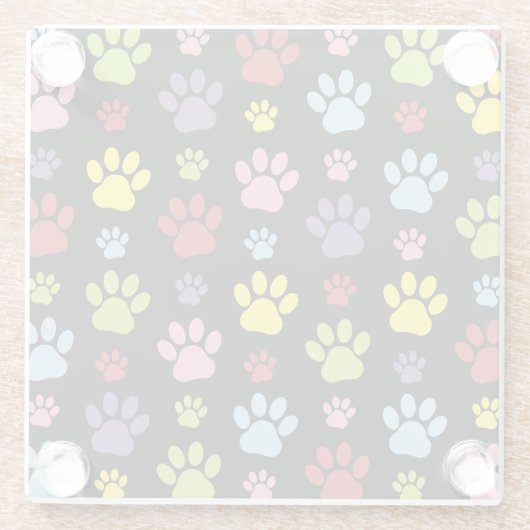 Kleurrijke poten, Paw Pattern, Paw Prints, Dog Paw Glazen Onderzetter (Achterkant)
