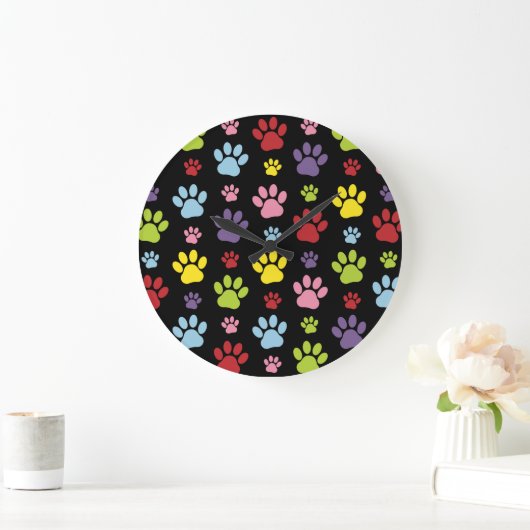Kleurrijke poten, Paw Pattern, Paw Prints, Dog Paw Grote Klok (Huis)