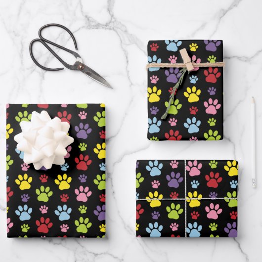 Kleurrijke poten, Paw Pattern, Paw Prints, Dog Paw Inpakpapier Vel (Voorkant)