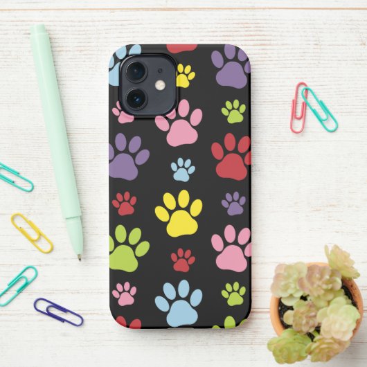 Kleurrijke poten, Paw Pattern, Paw Prints, Dog Paw iPhone Hoesje (Op bureau)