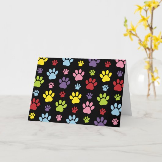 Kleurrijke poten, Paw Pattern, Paw Prints, Dog Paw Kaart (Gele Bloem)
