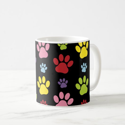 Kleurrijke poten, Paw Pattern, Paw Prints, Dog Paw Koffiemok (Voorkant rechts)