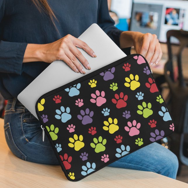 Kleurrijke poten, Paw Pattern, Paw Prints, Dog Paw Laptop Sleeve (Creator heeft geüpload)