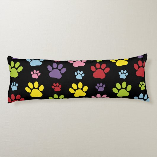 Kleurrijke poten, Paw Pattern, Paw Prints, Dog Paw Lichaamskussen (Achterkant)