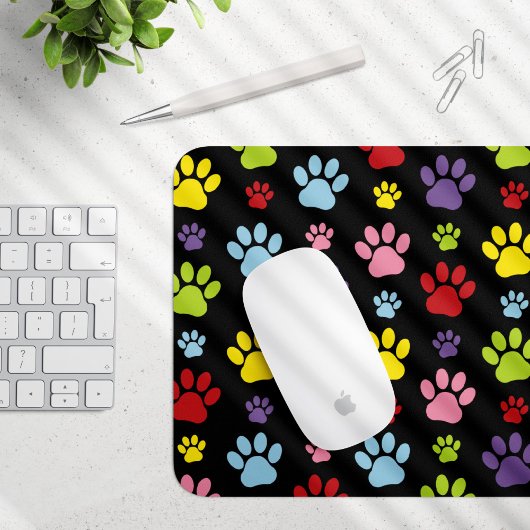 Kleurrijke poten, Paw Pattern, Paw Prints, Dog Paw Muismat