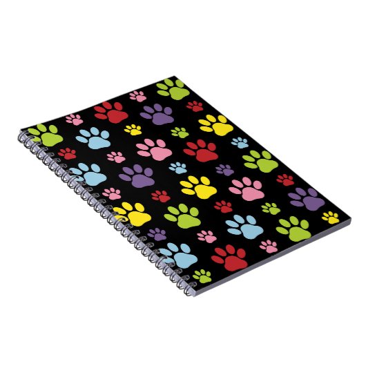Kleurrijke poten, Paw Pattern, Paw Prints, Dog Paw Notitieboek (Rechterzijde)