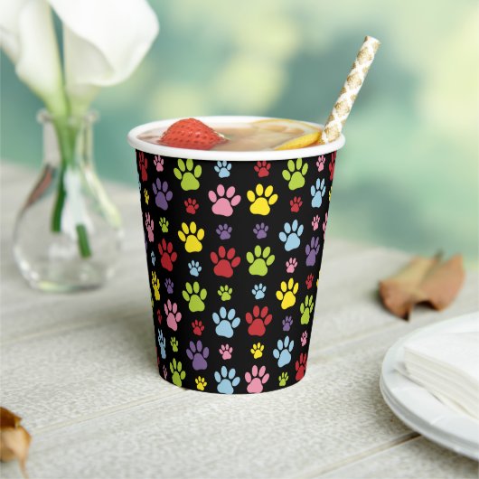 Kleurrijke poten, Paw Pattern, Paw Prints, Dog Paw Papieren Bekers (Insitu)