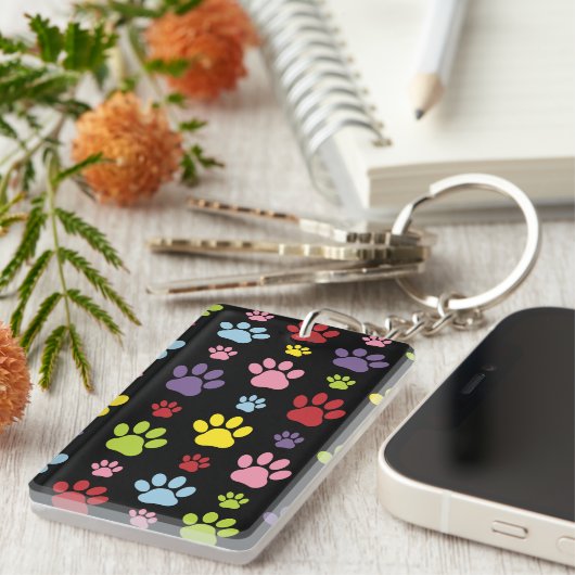 Kleurrijke poten, Paw Pattern, Paw Prints, Dog Paw Sleutelhanger (Voorkant Rechts)