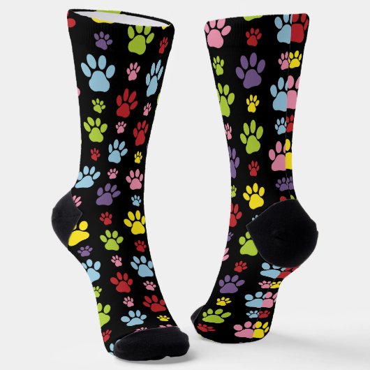 Kleurrijke poten, Paw Pattern, Paw Prints, Dog Paw Sokken (Gebogen)