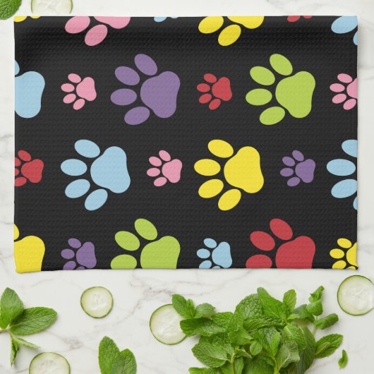 Kleurrijke poten, Paw Pattern, Paw Prints, Dog Paw Theedoek (Gevouwen)