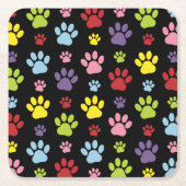 Kleurrijke poten, Paw Pattern, Paw Prints, Dog Paw Vierkante Kartonnen Onderzetter (Voorkant)