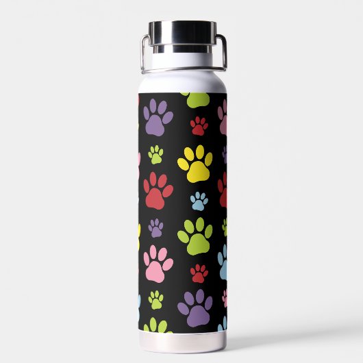 Kleurrijke poten, Paw Pattern, Paw Prints, Dog Paw Waterfles (Achterkant)