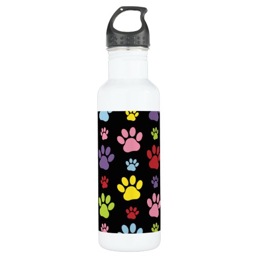 Kleurrijke poten, Paw Pattern, Paw Prints, Dog Paw Waterfles (Voorkant)