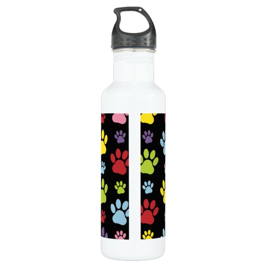 Kleurrijke poten, Paw Pattern, Paw Prints, Dog Paw Waterfles (Achterkant)