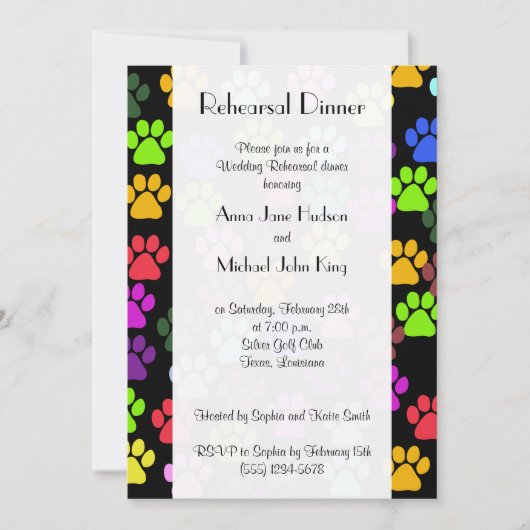 Kleurrijke poten, Paw Pattern, Rehearsal Dinner Kaart (Voorkant)