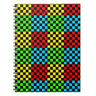 Kleurrijke primaire kleuren Checkerboard Spiral Notitieboek