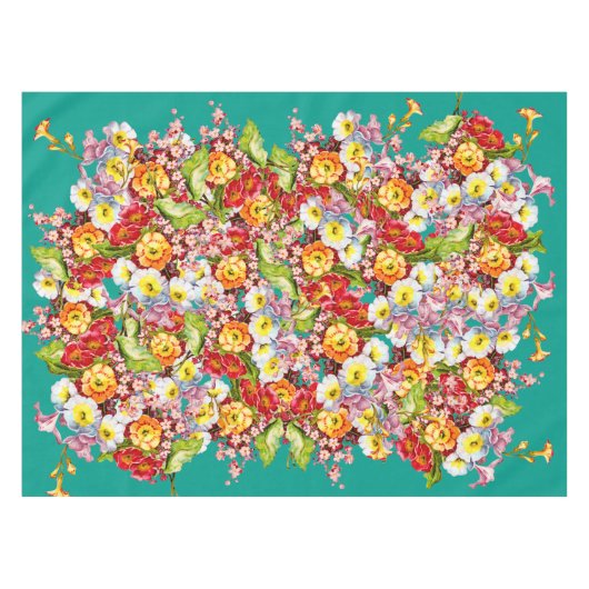 Kleurrijke  primroses Floral Spring Pattern Tafelkleed (Voorkant (Horizontaal))