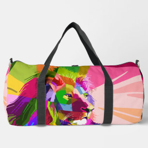 Kleurrijke Prismatische Pop Art Leeuw Design Plunjezak