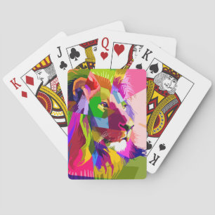Kleurrijke Prismatische Pop Art Leeuw Design Pokerkaarten