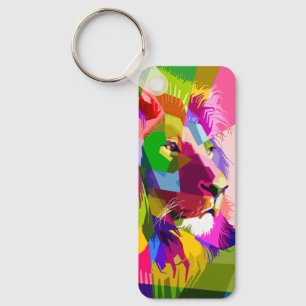 Kleurrijke Prismatische Pop Art Leeuw Design Sleutelhanger
