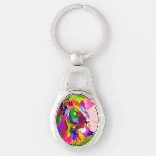 Kleurrijke Prismatische Pop Art Leeuw Design Sleutelhanger
