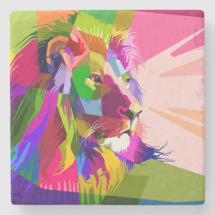 Kleurrijke Prismatische Pop Art Leeuw Design Stenen Onderzetter