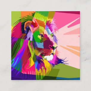 Kleurrijke Prismatische Pop Art Leeuw Design Vierkante Visitekaartje