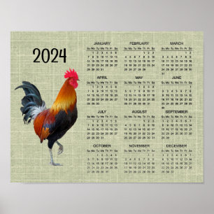 Kleurrijke Pronkende Haan 2024 Kalender Poster