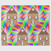 Kleurrijke Psychedelic Brick House Rainbow Design Cadeaupapier (Vlak)
