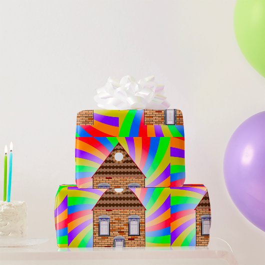 Kleurrijke Psychedelic Brick House Rainbow Design Cadeaupapier