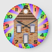 Kleurrijke Psychedelic Brick House Rainbow Design Grote Klok (Voorkant)