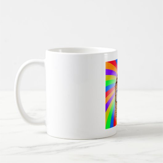 Kleurrijke Psychedelic Brick House Rainbow Design Koffiemok (Links)