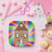 Kleurrijke Psychedelic Brick House Rainbow Design Papieren Bordje (Feest)