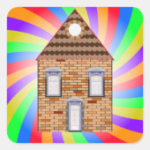 Kleurrijke Psychedelic Brick House Rainbow Design Vierkante Sticker (Voorkant)