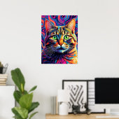 Kleurrijke Psychedelic Cat Art Poster (Thuiskantoor)