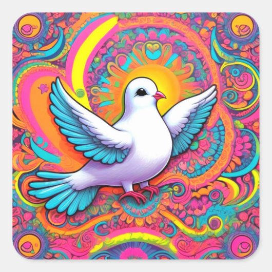 Kleurrijke Psychedelic Dove Sticker (Voorkant)
