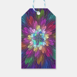 Kleurrijke psychedelische bloem abstracte fractale cadeaulabel