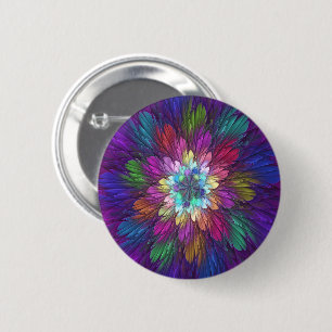 Kleurrijke Psychedelische Bloem Abstracte Fractale Ronde Button 5,7 Cm