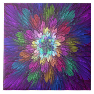 Kleurrijke psychedelische bloem abstracte fractale tegeltje